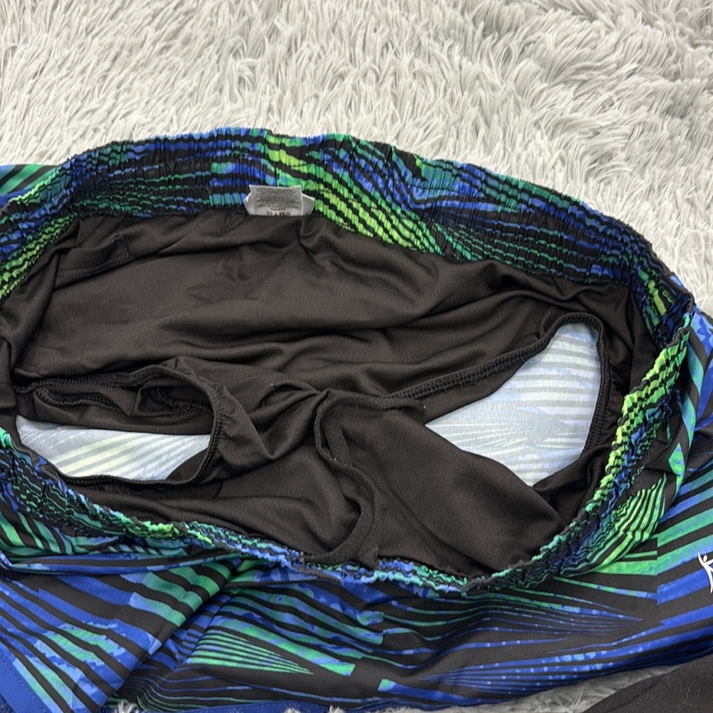 Danskin Now Lined Striped Blue Black and Green Athletic Shorts Women’s L (12-14)